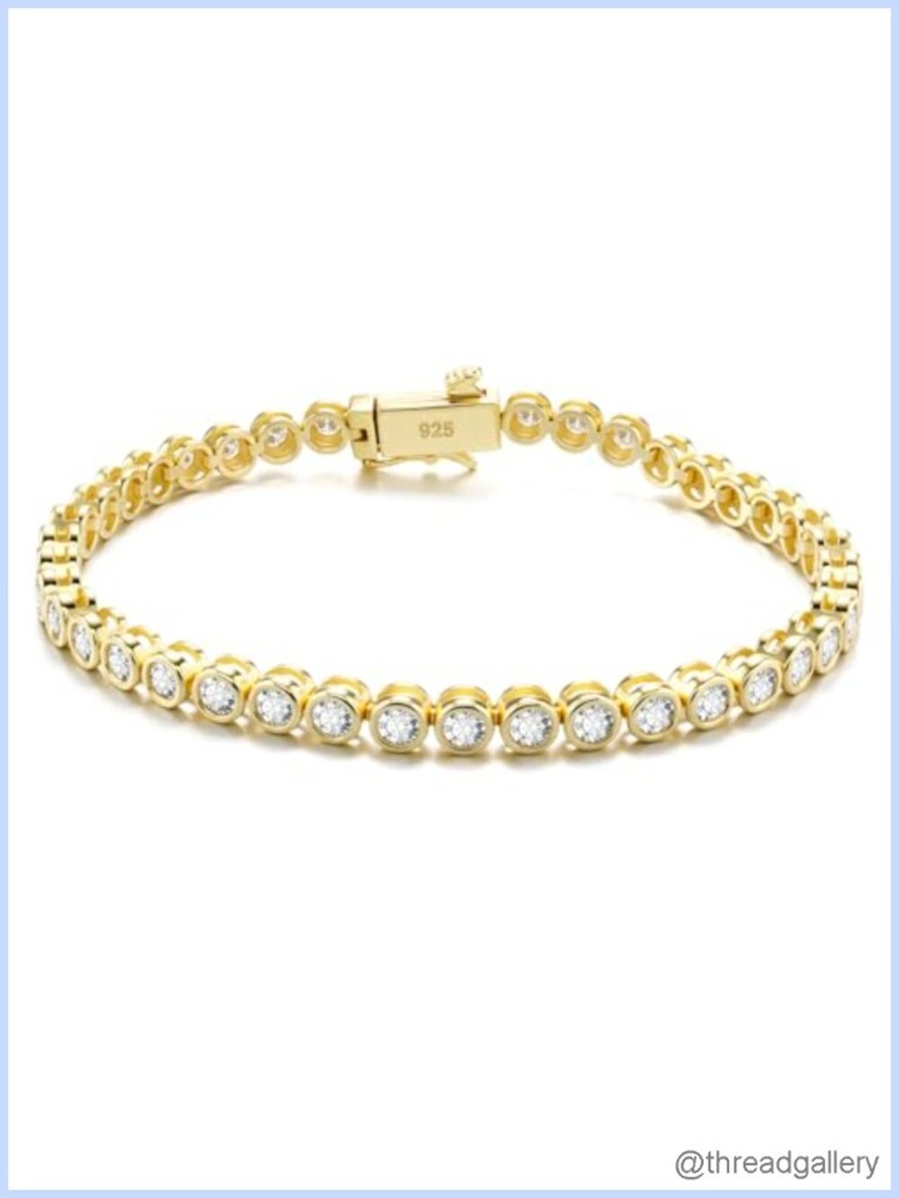 Moissanite Tennis Bracelet 3mm Bezel Gold-Plated 925 Silver
